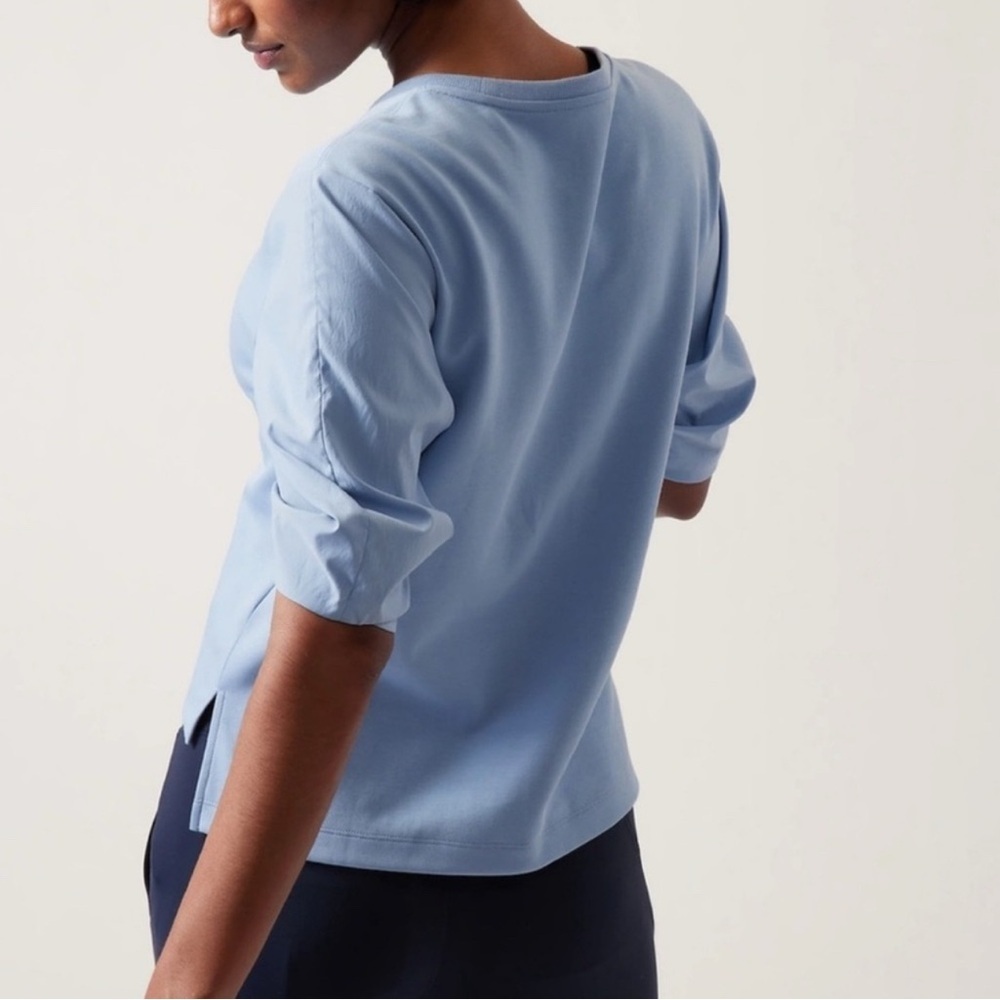 NEW Athleta women’s Harlow Hybrid Heron Blue color puff sleeve shirt top XXS XS - Picture 3 of 9